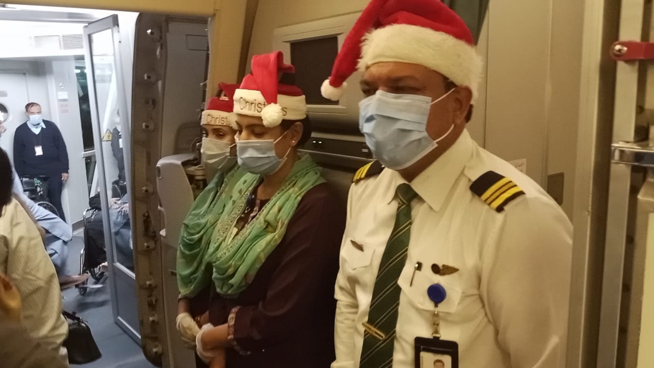 The national airline celebrates Christmas during the flight