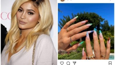 Kylie Jenner posses her funky nail art
