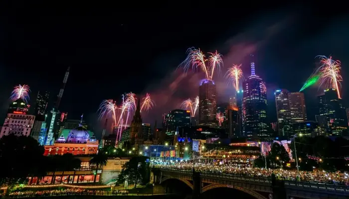 In Melbourne, music echoed throughout the city as fireworks illuminated the night sky.