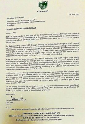 PSMA Letter requesting Permission to Export Surplus Sugar